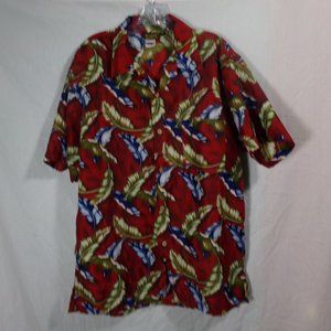 Basix Red Hawaii Theme Button Down Short Sleeve Shirt- Size M